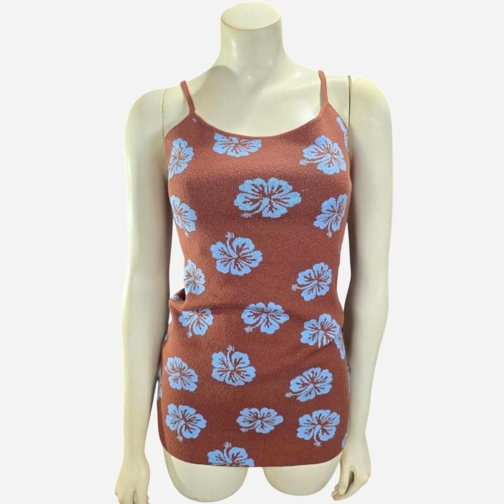 Pacsun Brown and Blue Hibiscus Top